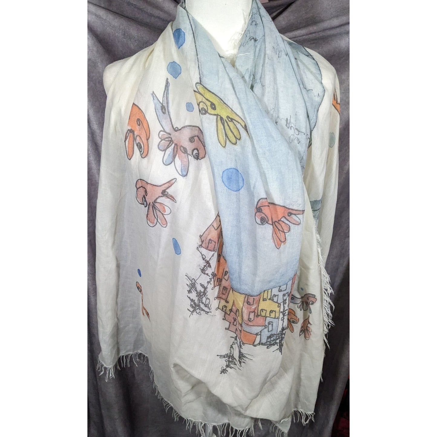 Whimsical Italian "The Sea Ends Where The Sky Begins" Art Scarf/Shawl