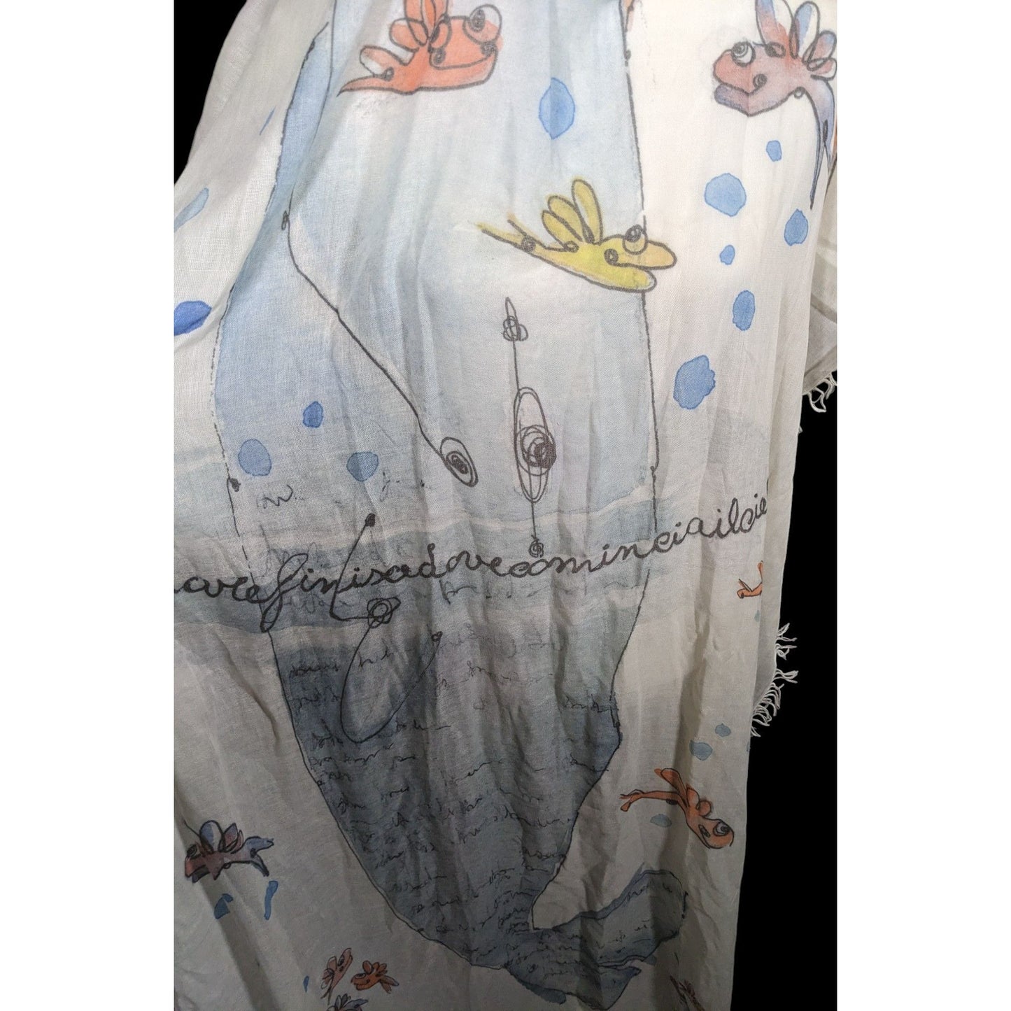 Whimsical Italian "The Sea Ends Where The Sky Begins" Art Scarf/Shawl