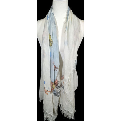 Whimsical Italian "The Sea Ends Where The Sky Begins" Art Scarf/Shawl
