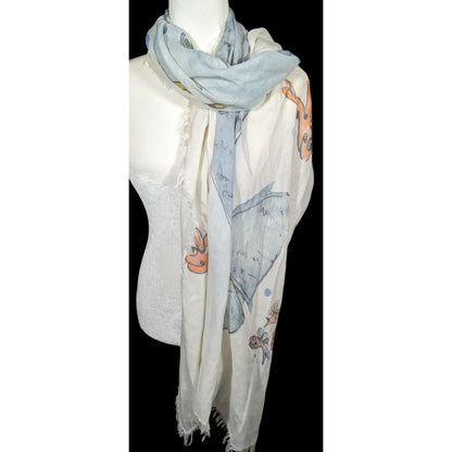 Whimsical Italian "The Sea Ends Where The Sky Begins" Art Scarf/Shawl