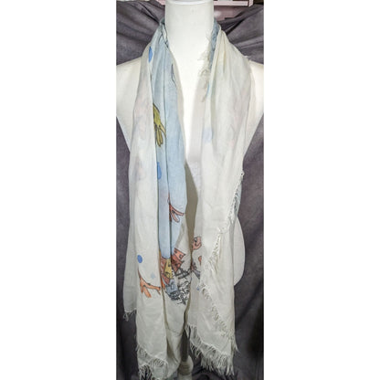 Whimsical Italian "The Sea Ends Where The Sky Begins" Art Scarf/Shawl