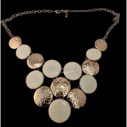 Modern Hammered Gold Tone  & White Disc Statement Necklace