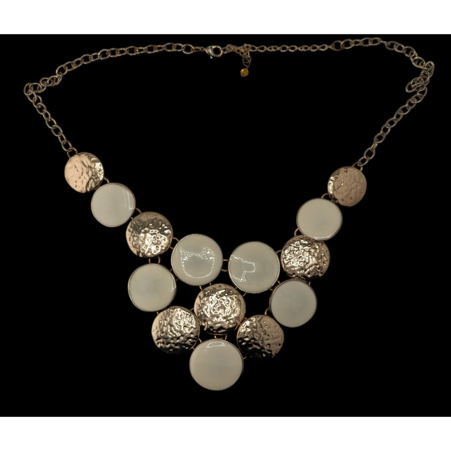 Modern Hammered Gold Tone  & White Disc Statement Necklace