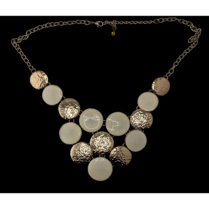 Modern Hammered Gold Tone  & White Disc Statement Necklace