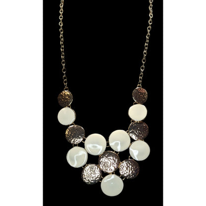 Modern Hammered Gold Tone  & White Disc Statement Necklace