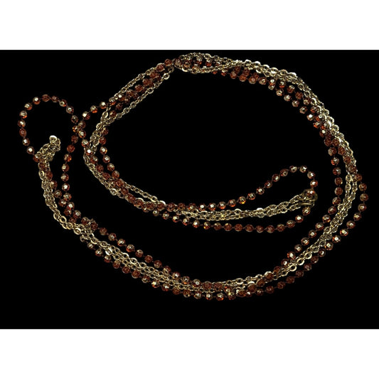 Retro Layered Brown And Gold Tone Shimmery Beaded Necklace