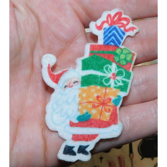Vintage 1960s Handmade Santa Fabric Brooch