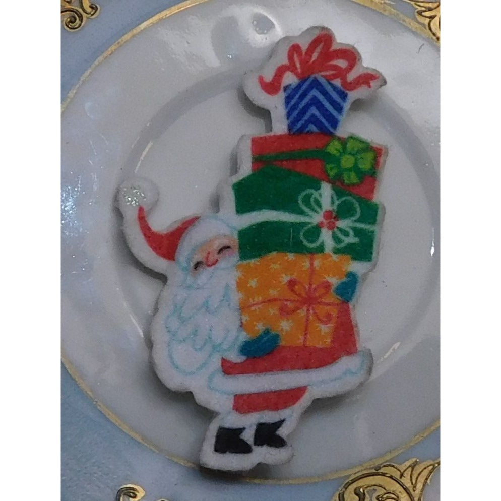 Vintage 1960s Handmade Santa Fabric Brooch