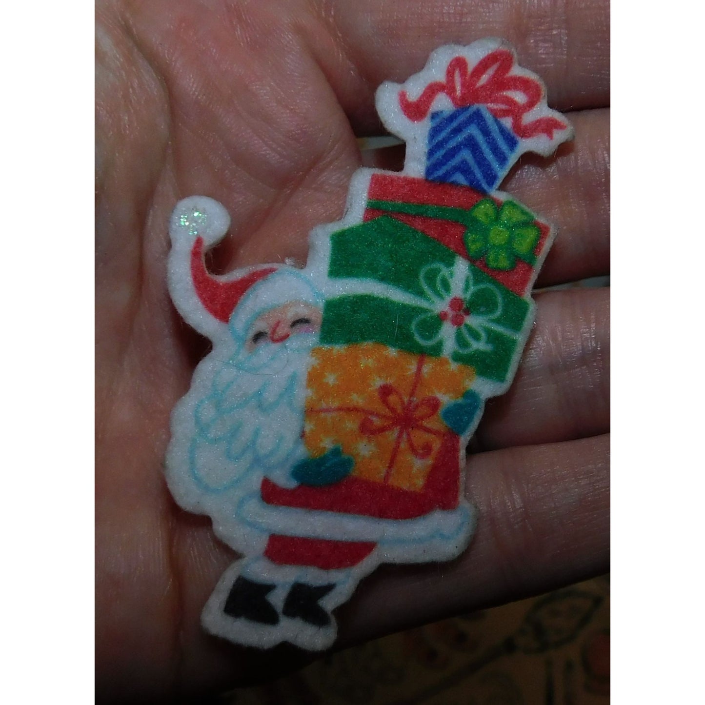 Vintage 1960s Handmade Santa Fabric Brooch