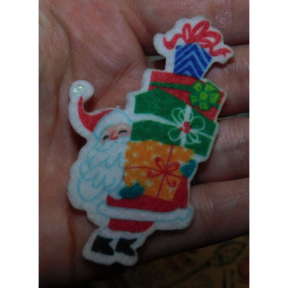 Vintage 1960s Handmade Santa Fabric Brooch