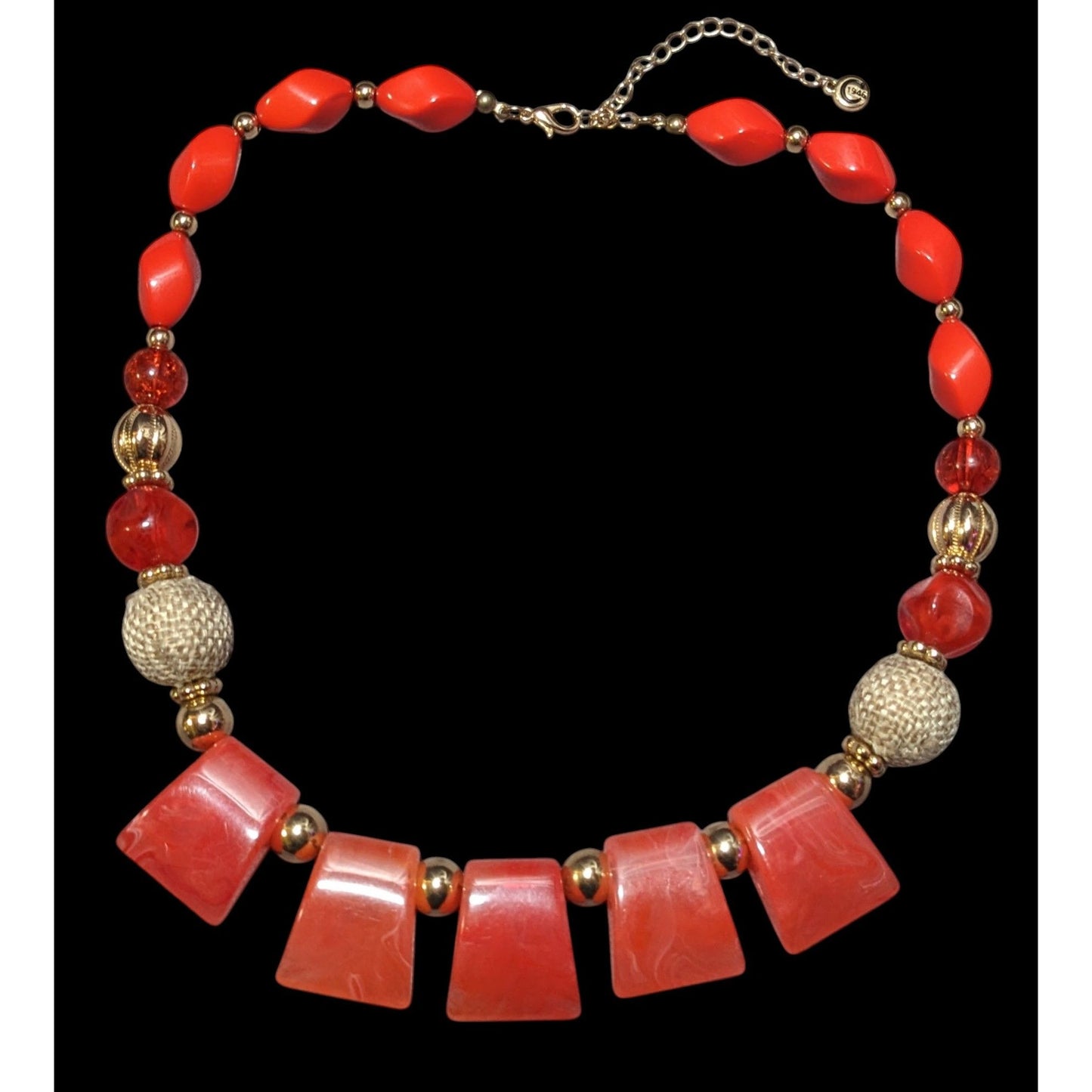 1946 Collection Red And Gold Beaded Statement Necklace