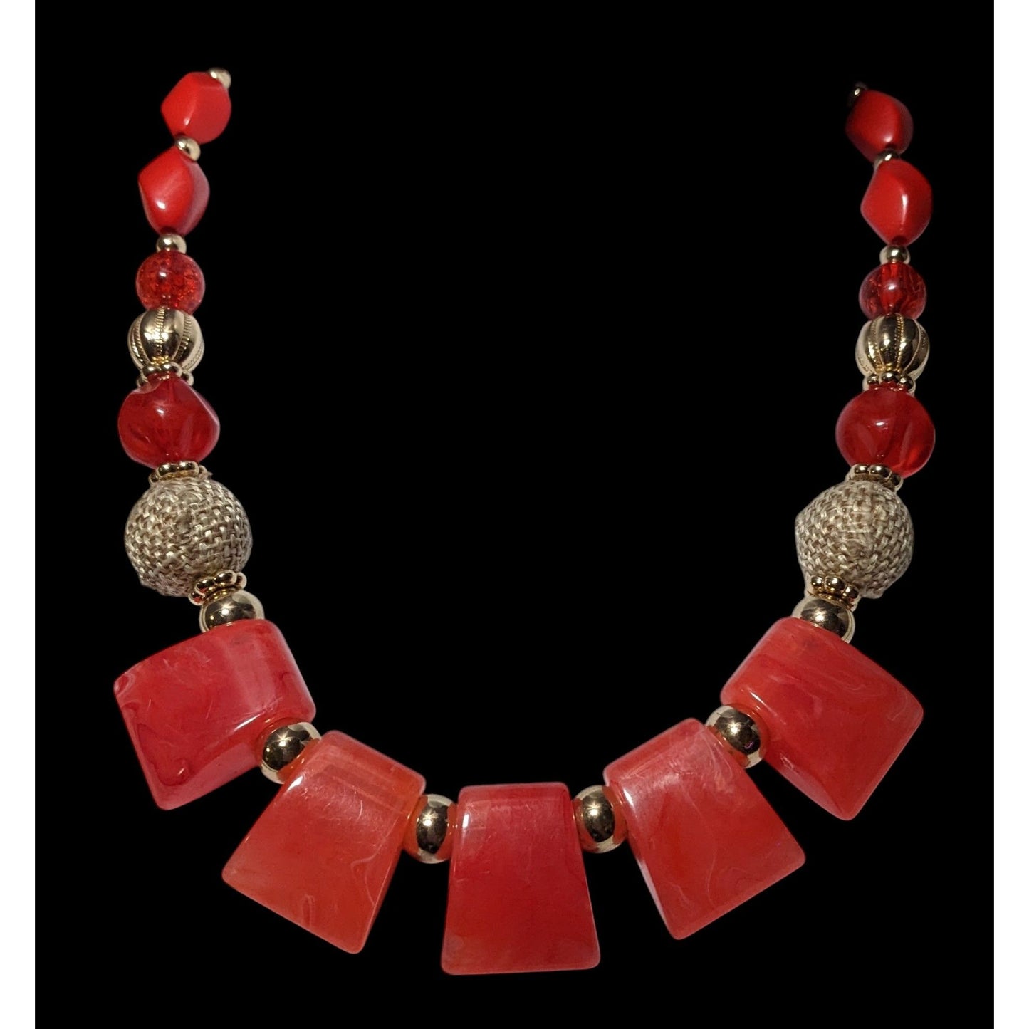 1946 Collection Red And Gold Beaded Statement Necklace