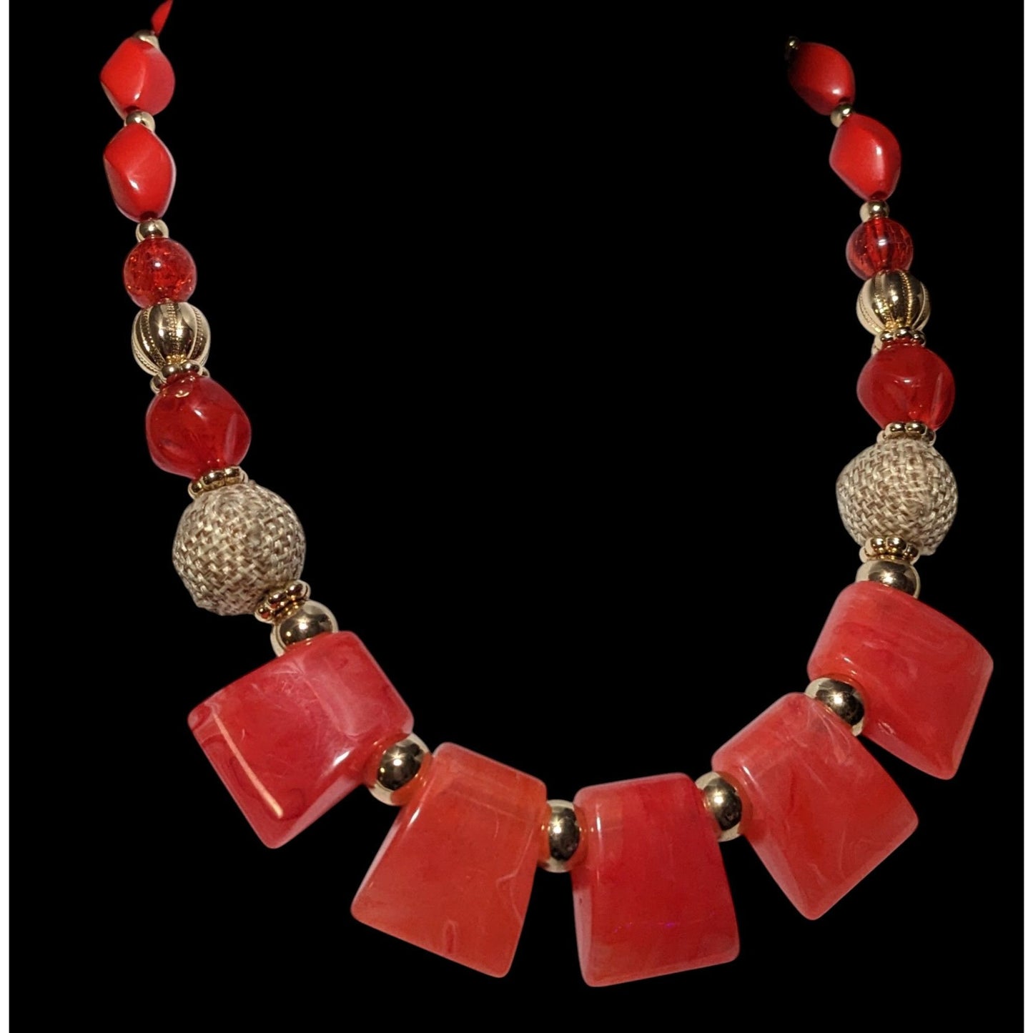 1946 Collection Red And Gold Beaded Statement Necklace