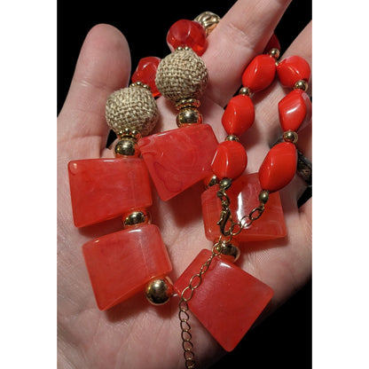 1946 Collection Red And Gold Beaded Statement Necklace