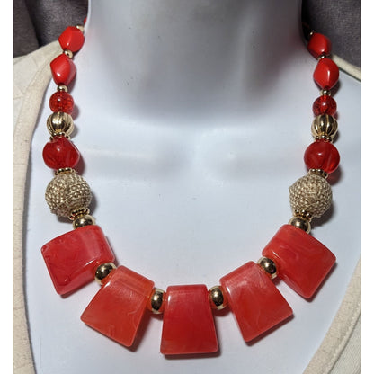 1946 Collection Red And Gold Beaded Statement Necklace