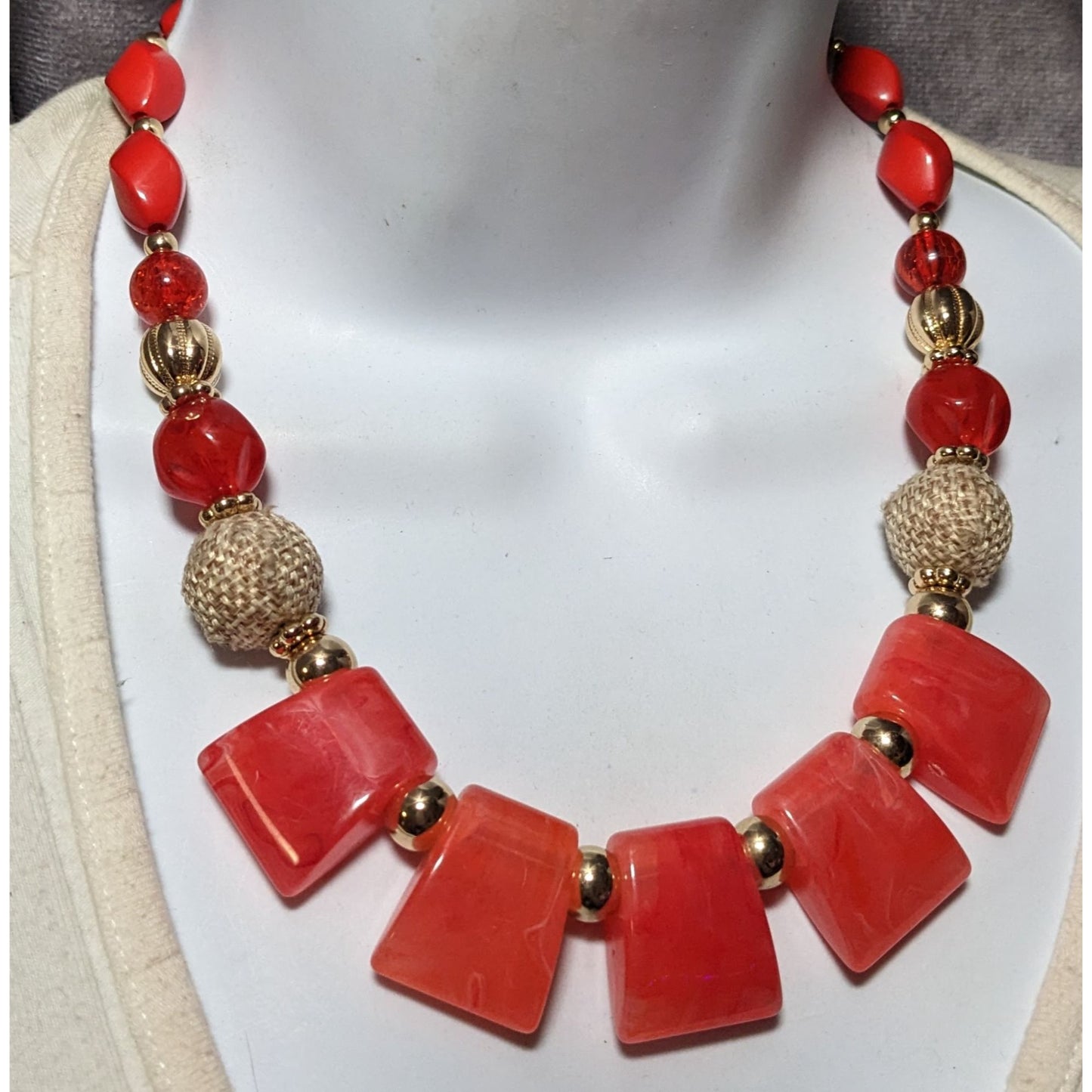 1946 Collection Red And Gold Beaded Statement Necklace