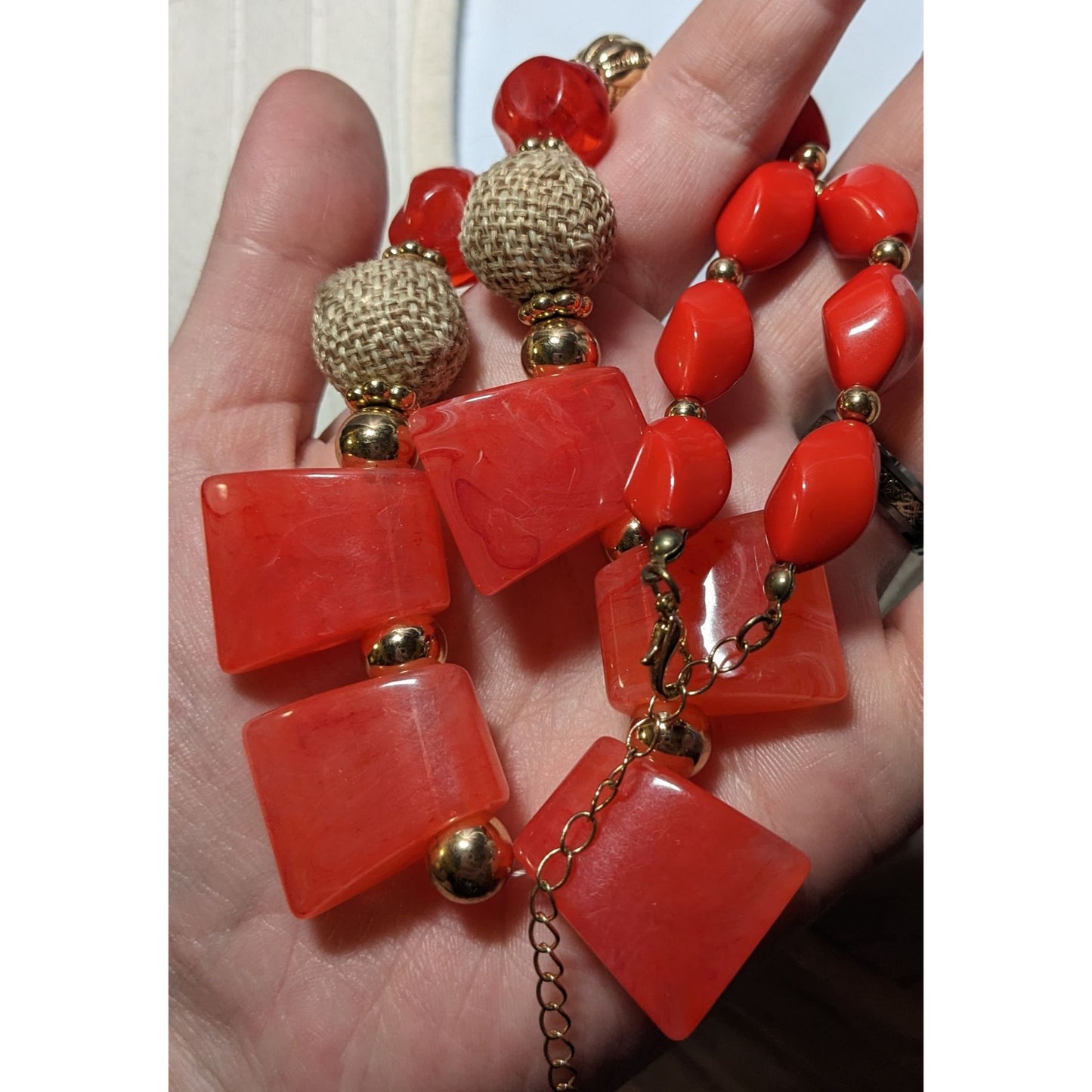 1946 Collection Red And Gold Beaded Statement Necklace