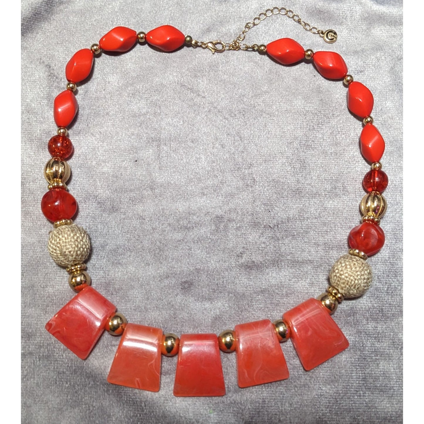 1946 Collection Red And Gold Beaded Statement Necklace