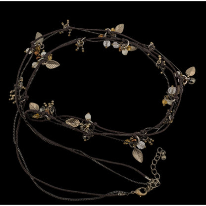 Bohemian Fairycore Charm Station Necklace With Leaf & Bead Accents