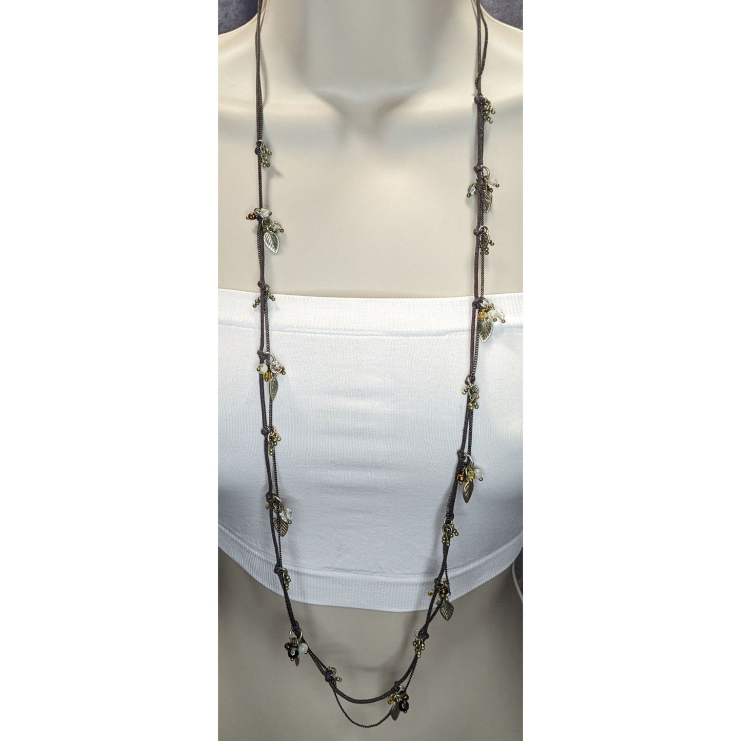 Bohemian Fairycore Charm Station Necklace With Leaf & Bead Accents