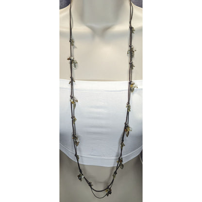 Bohemian Fairycore Charm Station Necklace With Leaf & Bead Accents