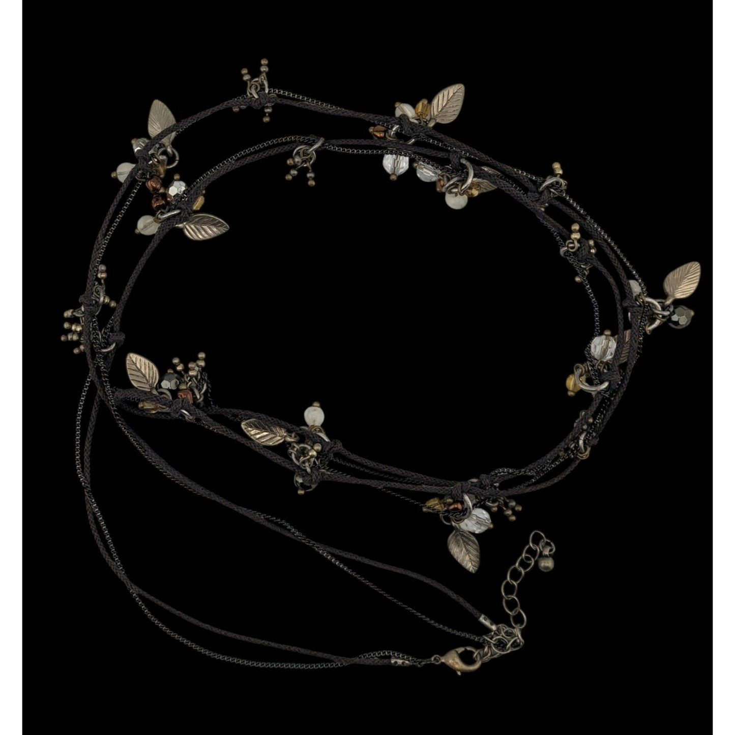 Bohemian Fairycore Charm Station Necklace With Leaf & Bead Accents