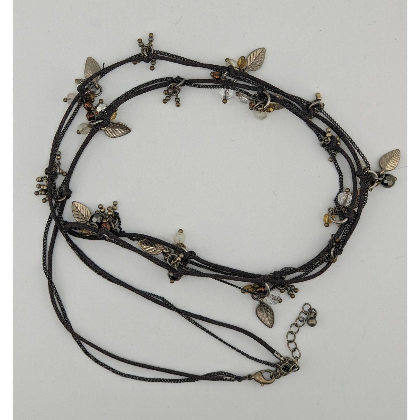 Bohemian Fairycore Charm Station Necklace With Leaf & Bead Accents