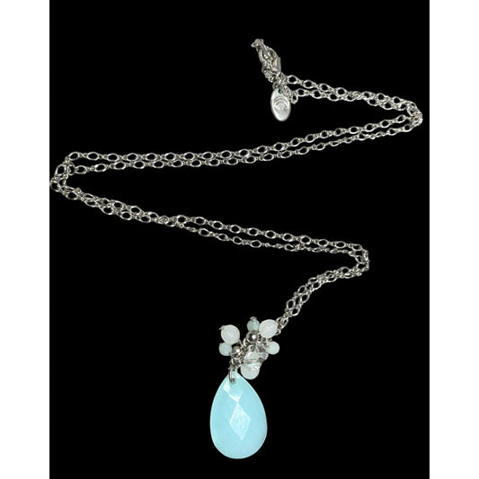 Mermaidcore Aqua Teardrop Pendant With Beaded Accents