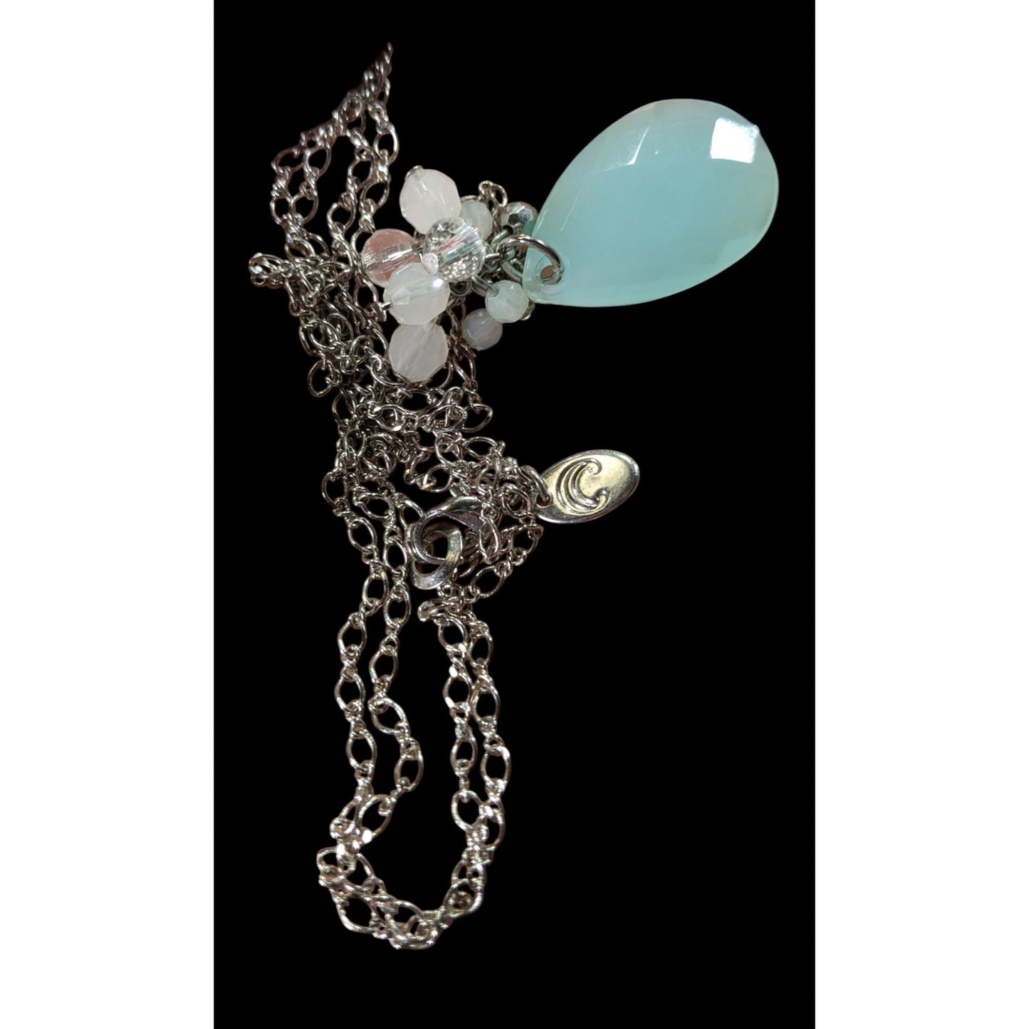 Mermaidcore Aqua Teardrop Pendant With Beaded Accents