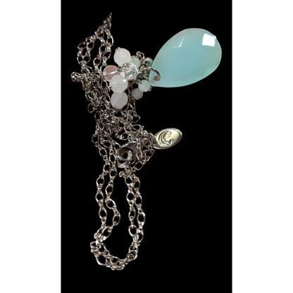 Mermaidcore Aqua Teardrop Pendant With Beaded Accents