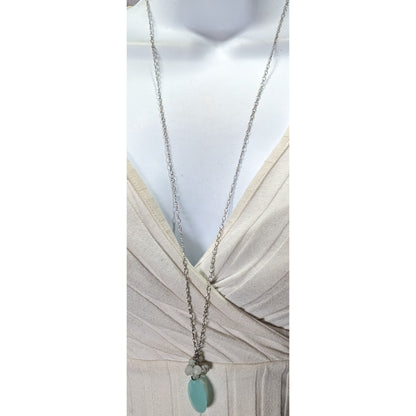 Mermaidcore Aqua Teardrop Pendant With Beaded Accents