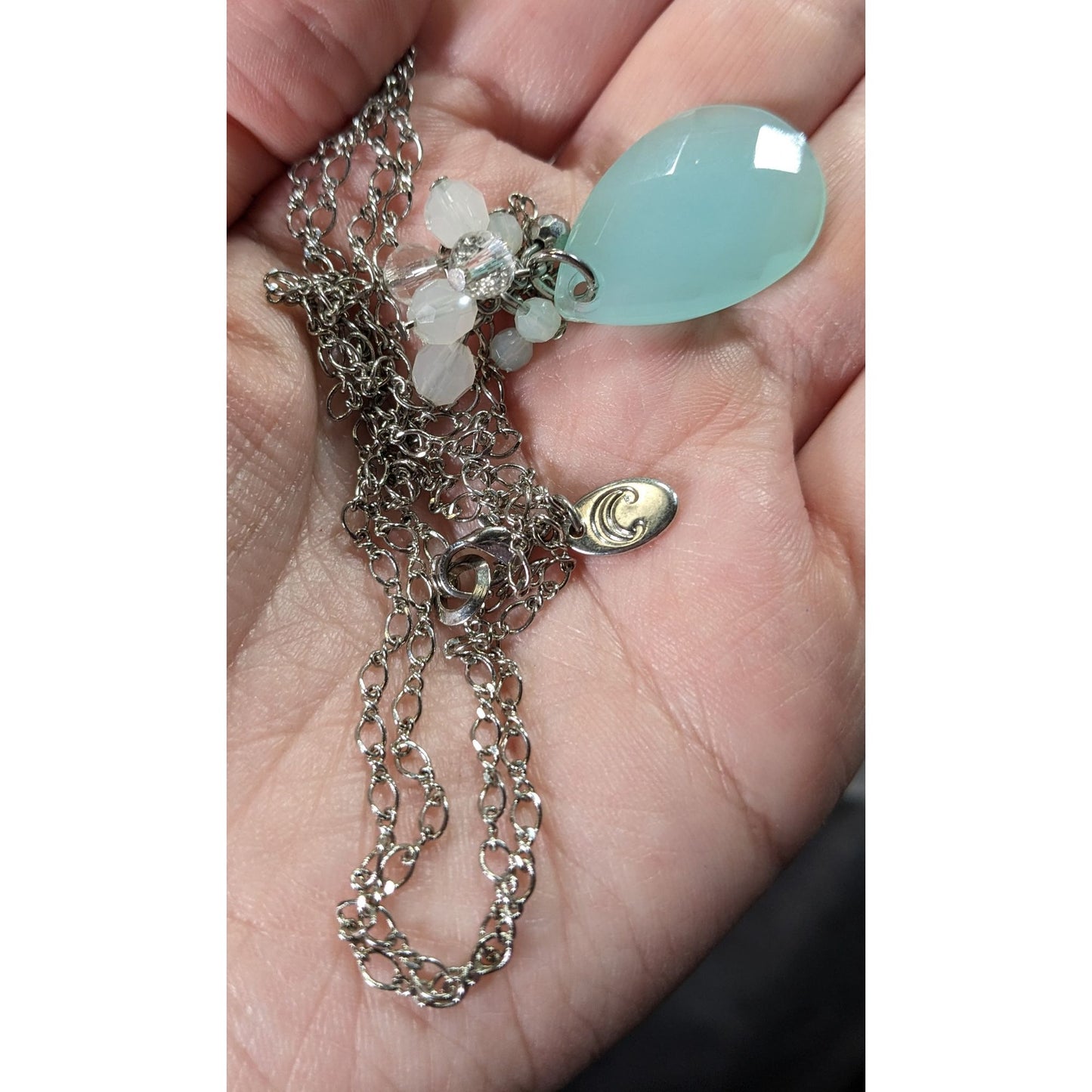 Mermaidcore Aqua Teardrop Pendant With Beaded Accents