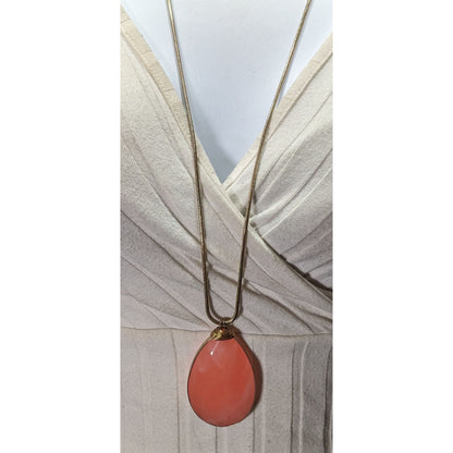 Retro Teardrop Simulated Pink Agate Faceted Teardrop Necklace On Gold Tone Chain