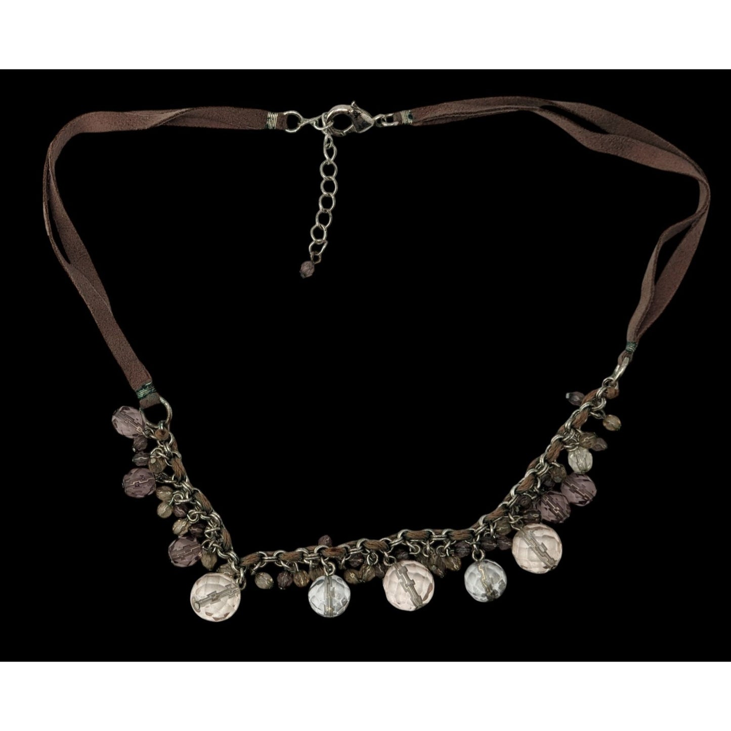 Boho Crystal Fringe Necklace Brown Suede Multi Strand Beaded Statement Jewelry