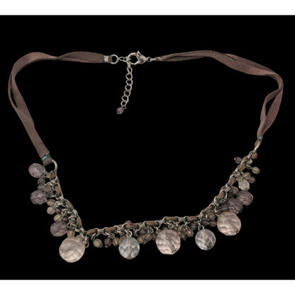 Boho Crystal Fringe Necklace Brown Suede Multi Strand Beaded Statement Jewelry