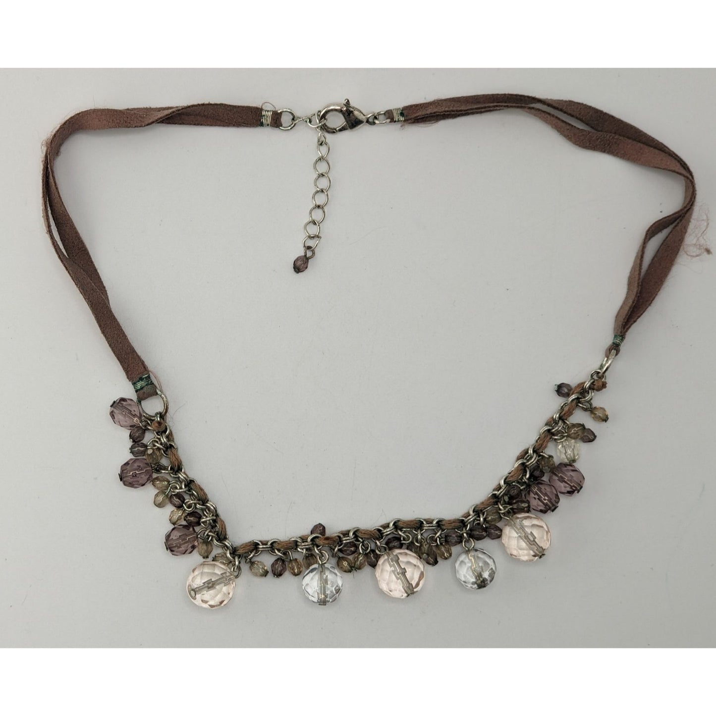 Boho Crystal Fringe Necklace Brown Suede Multi Strand Beaded Statement Jewelry
