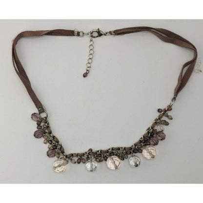 Boho Crystal Fringe Necklace Brown Suede Multi Strand Beaded Statement Jewelry