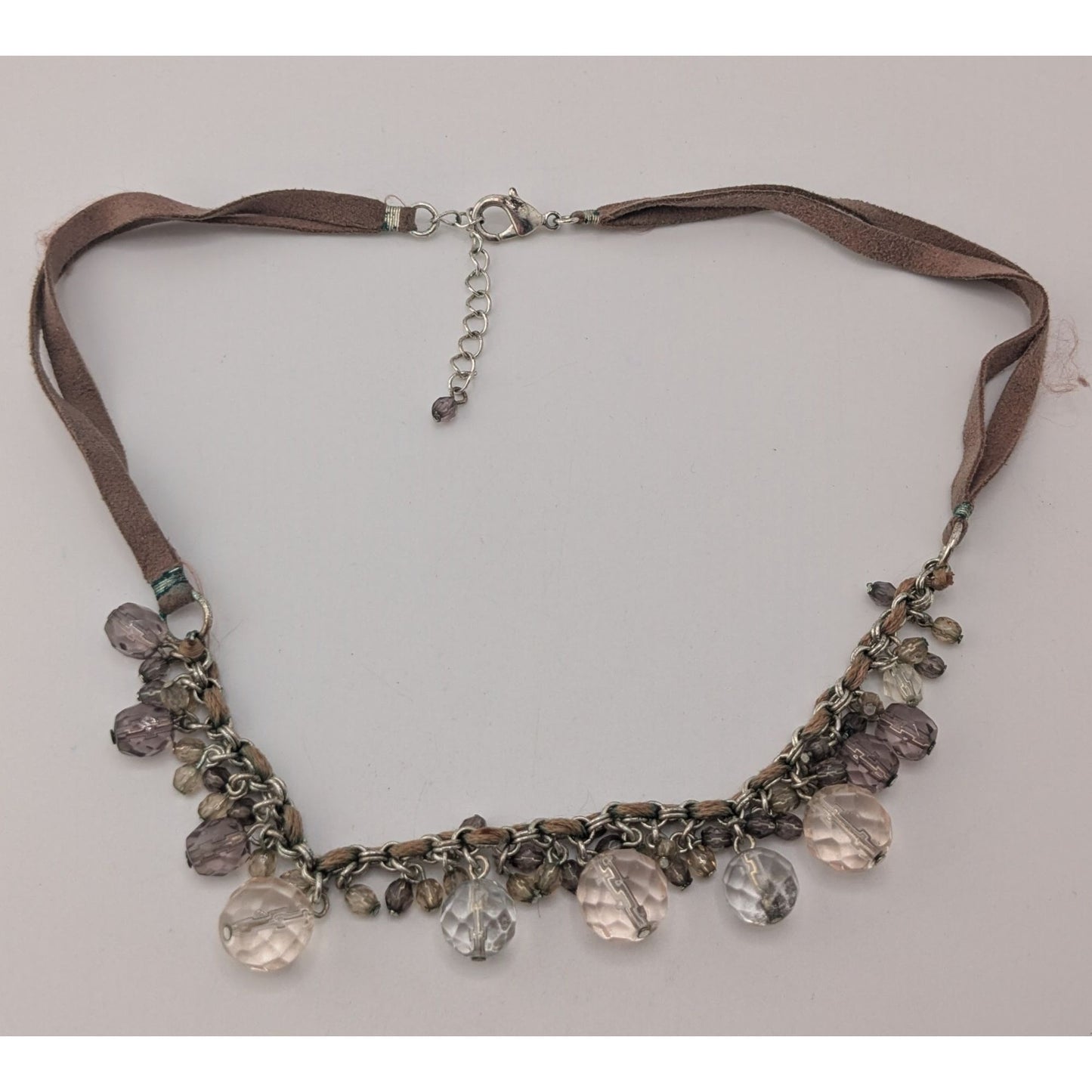 Boho Crystal Fringe Necklace Brown Suede Multi Strand Beaded Statement Jewelry