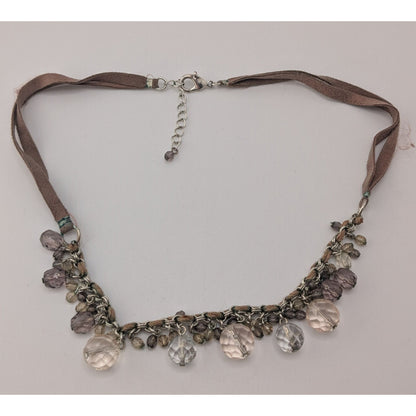 Boho Crystal Fringe Necklace Brown Suede Multi Strand Beaded Statement Jewelry