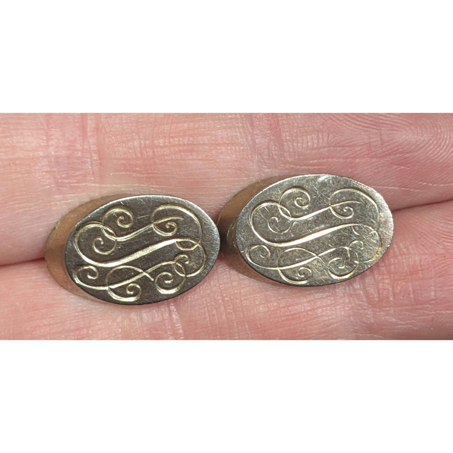 Vintage Cursive Monogram Engraved Silver Tone Cufflinks