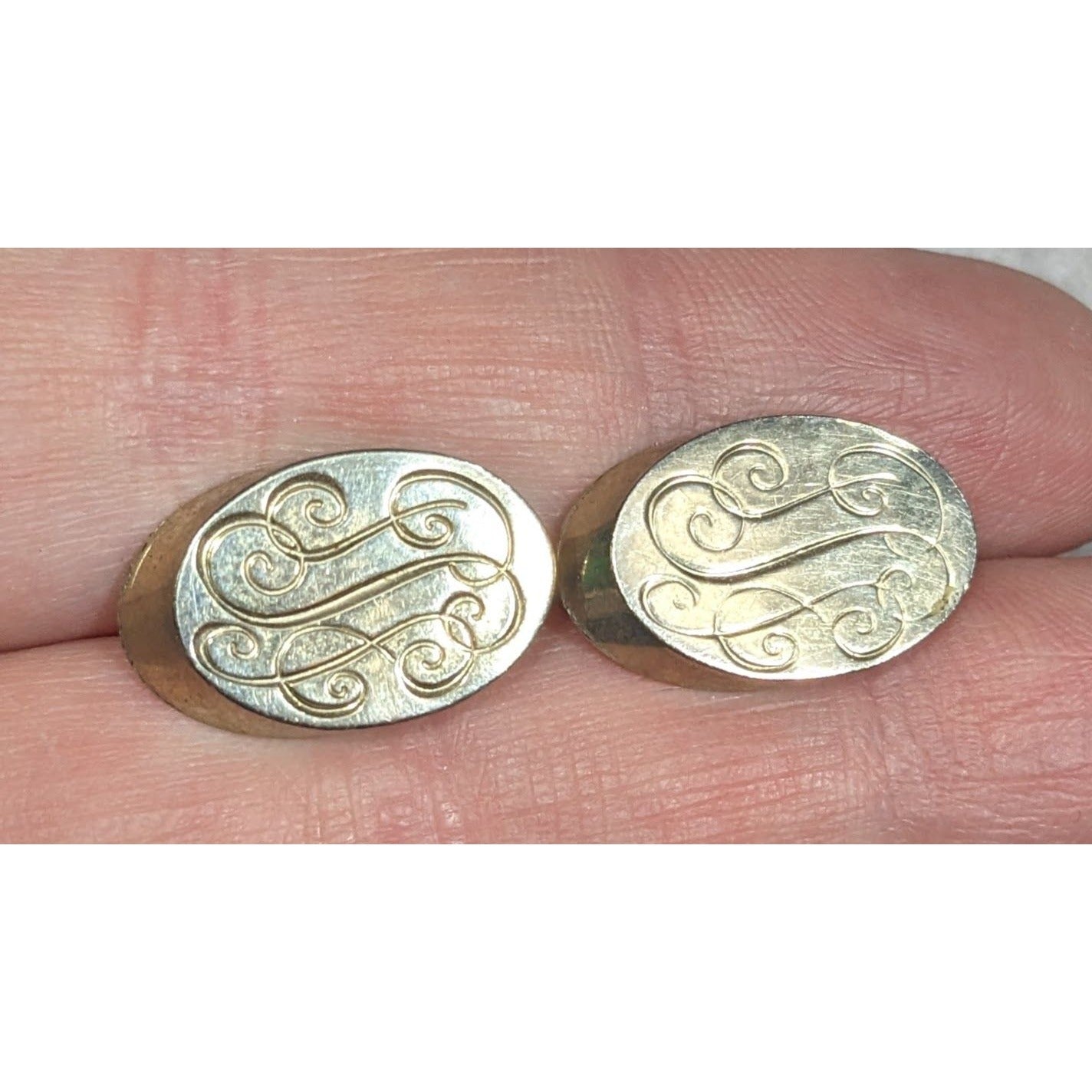 Vintage Cursive Monogram Engraved Silver Tone Cufflinks