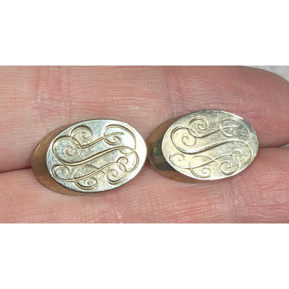 Vintage Cursive Monogram Engraved Silver Tone Cufflinks