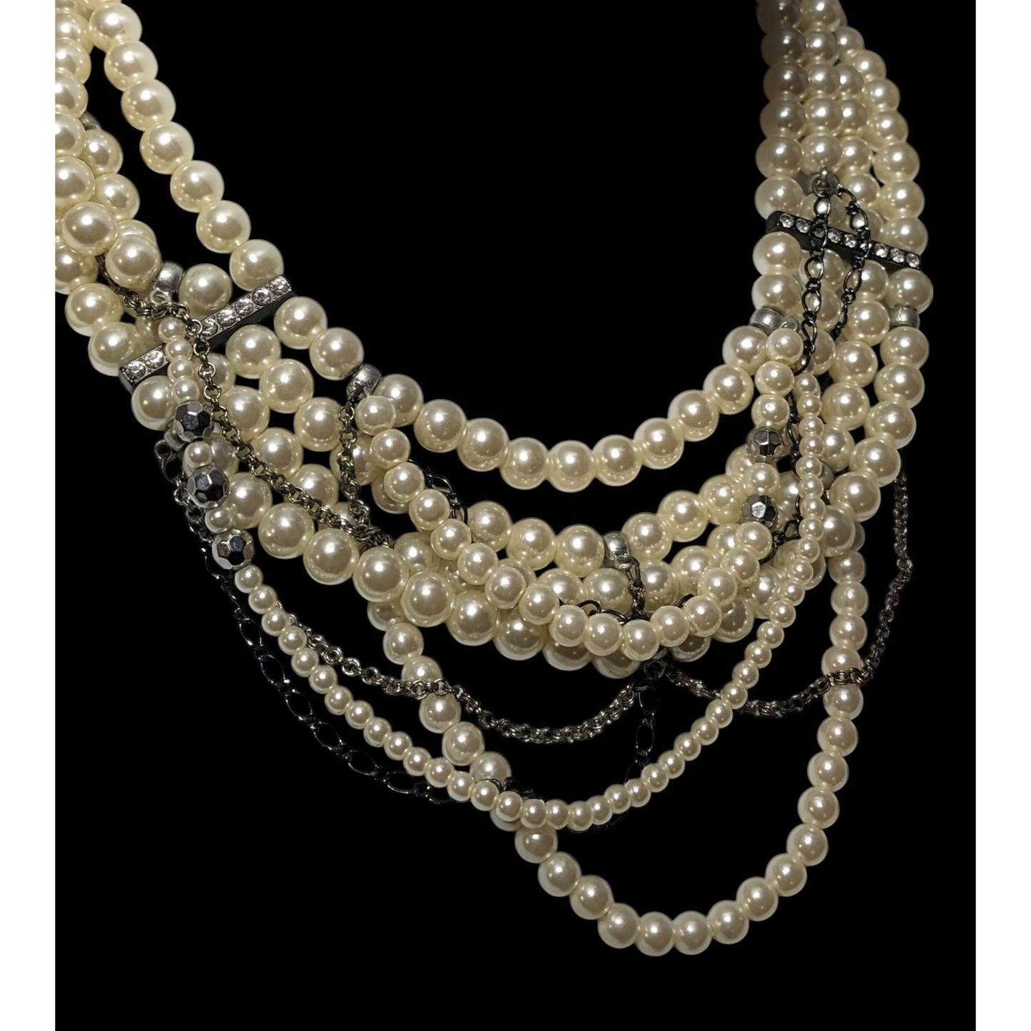 Vintage 90s AEO Faux Pearl Rhinestone Chain Statement Necklace