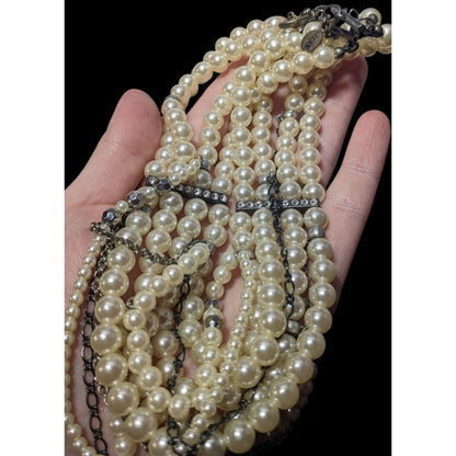 Vintage 90s AEO Faux Pearl Rhinestone Chain Statement Necklace