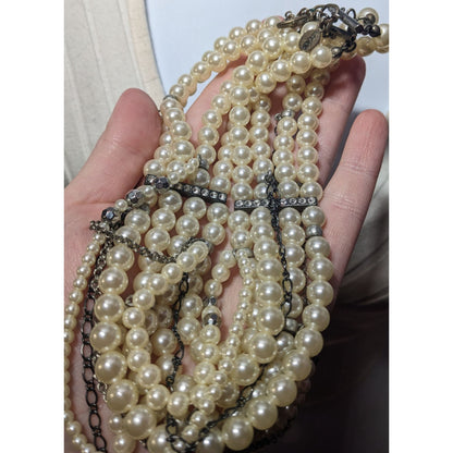 Vintage 90s AEO Faux Pearl Rhinestone Chain Statement Necklace