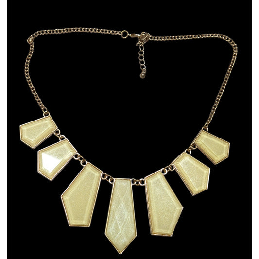 Geometric Shimmer Cream Faceted Graduated Bib Necklace