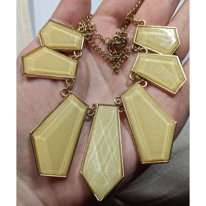 Geometric Shimmer Cream Faceted Graduated Bib Necklace