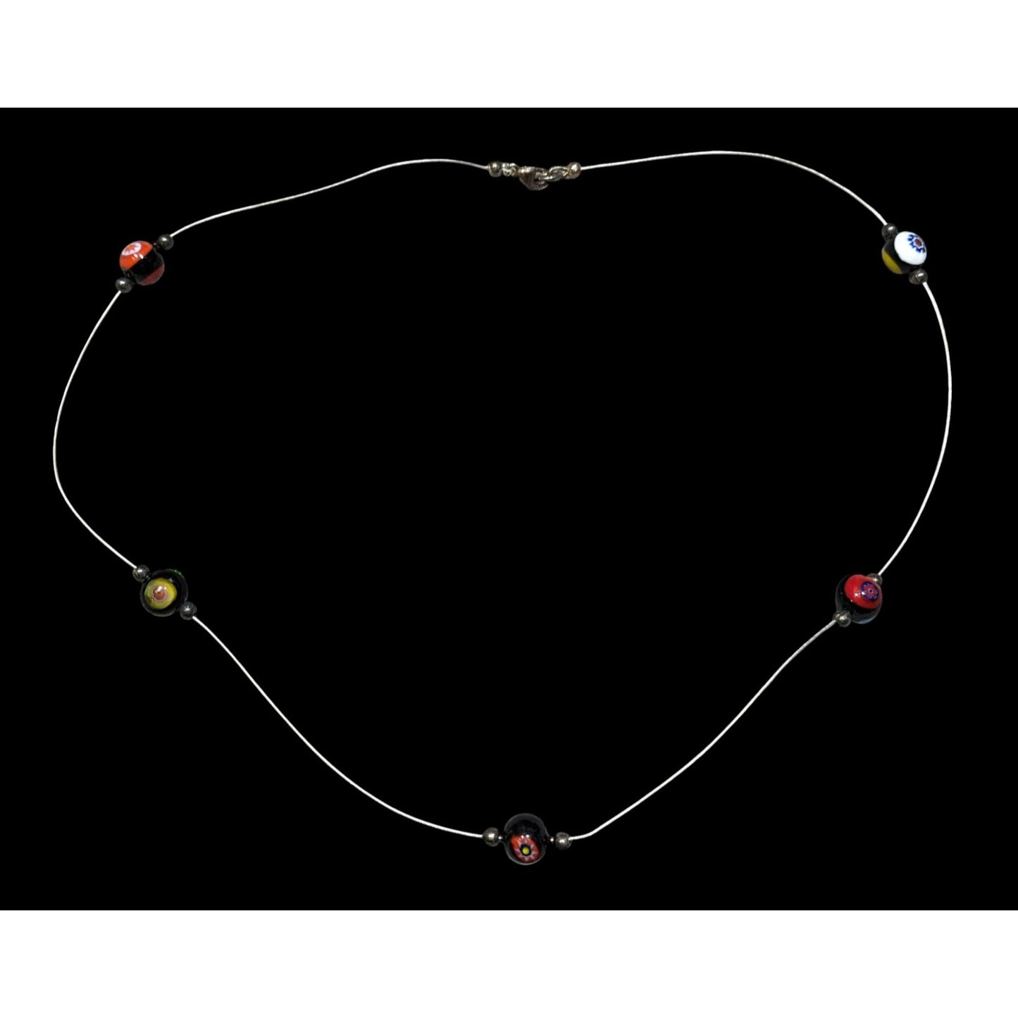Handcrafted Murano Glass Bead Necklace With Silver Wire