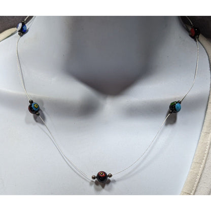Handcrafted Murano Glass Bead Necklace With Silver Wire