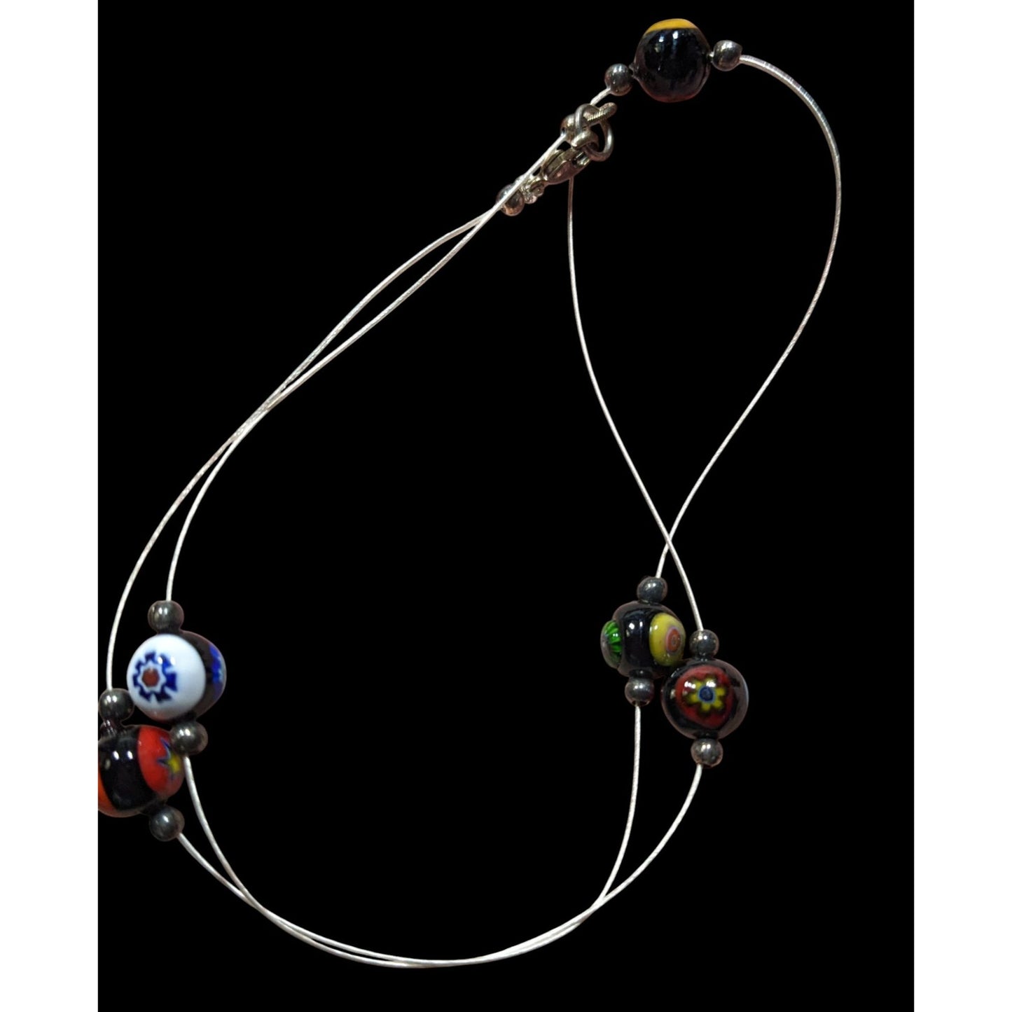 Handcrafted Murano Glass Bead Necklace With Silver Wire